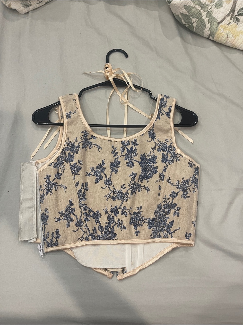Floral Print Beige and Blue Corset Top